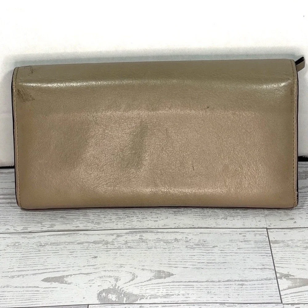 Chloe‎ Leather Wallet Clutch Taupe Gold Hardware Foldover Double Flap